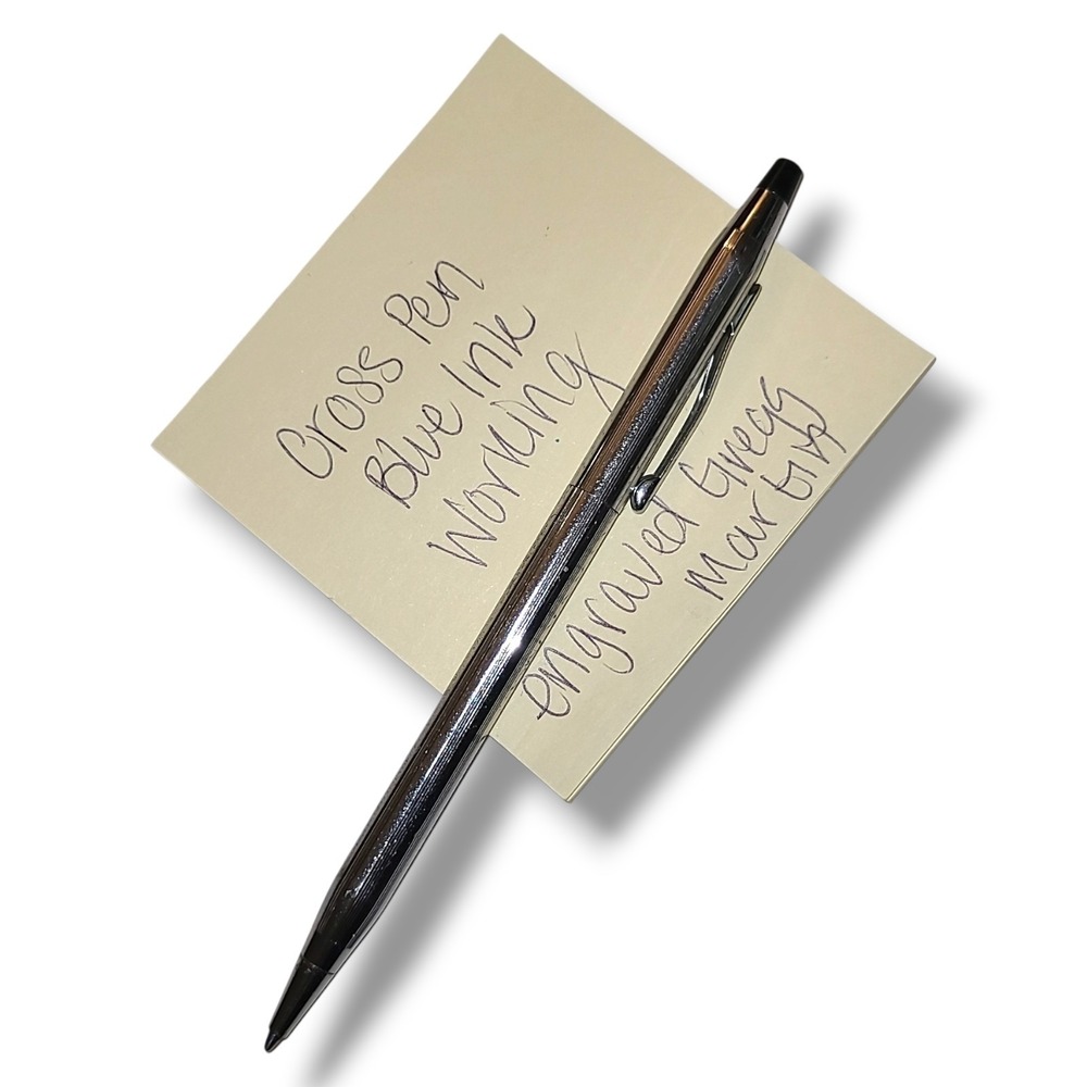 Cross Chrome Ballpoint Pen Blue Ink Working Twist Action Engraved Gregg Martin